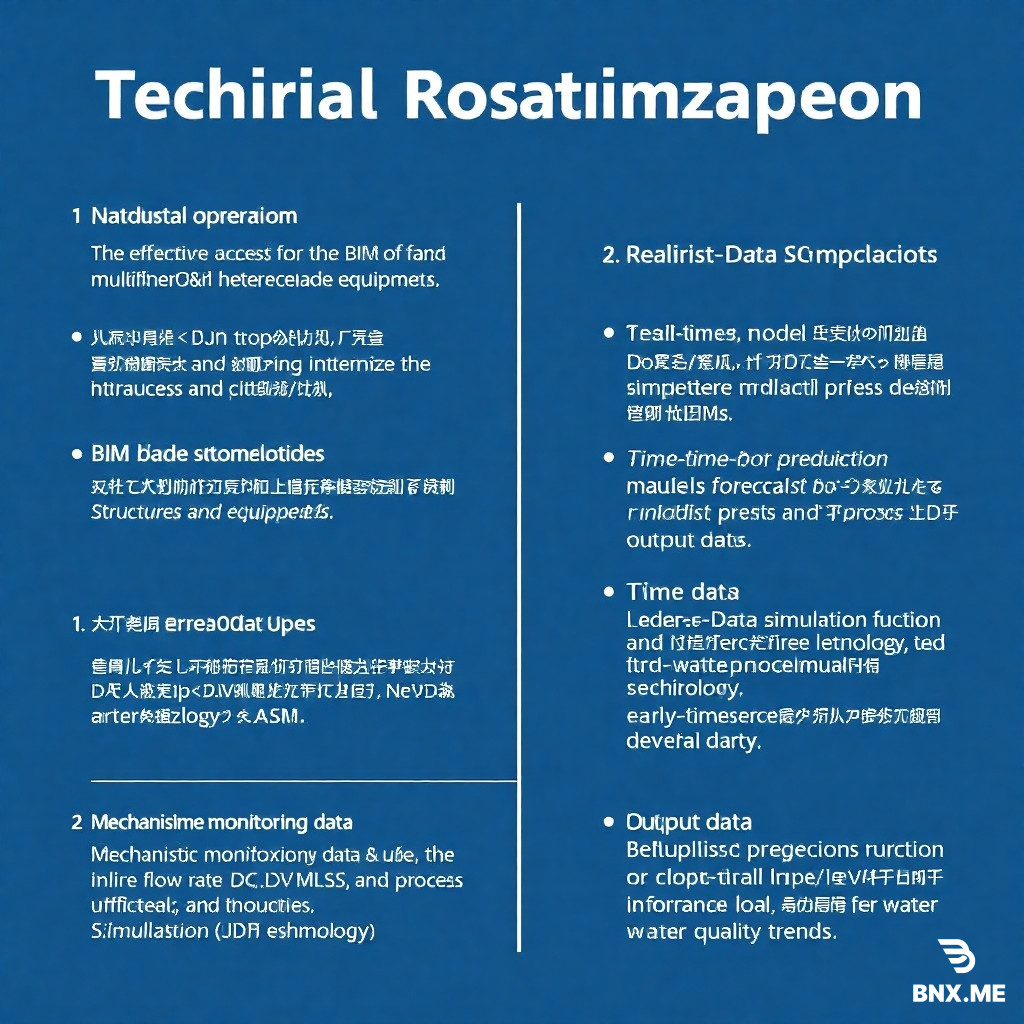English Translation (for Technical Roadmap) 1. Unified Access and Fusion of Multi-source Heterogeneous Data  The effective operation of the intelligent O&M platform depends on the unified access and fusion of multi-source heterogeneous data. To meet the platform's data requirements, an access scheme covering the following four data categories is proposed: (1) BIM model data, encompassing 3D geometric information, spatial topological relationships, and static attribute parameters of structures and equipment; (2) Real-time monitoring data (with reserved interfaces), covering online indicators such as flow rate, DO, MLSS, pH, temperature, and influent/effluent quality across all process units; (3) Mechanistic model computational data, i.e., the simulated values of state variables and process simulation results derived from the ASM; and (4) Time-series prediction model output data, including lead-time forecasts of influent load and early-warning information on water quality trends.  2. Mechanism-Data Synergy-Driven Dynamic Process Simulation Technology  Building upon the previous research component, this module develops a dynamic process simulation function to establish a closed-loop real-time linkage of "Monitoring–Simulation–Prediction". Real-time monitoring data serve as initial conditions and boundary inputs to drive the ASM for online simulation, generating simulated values of state variables for each unit and real-time predictions of effluent quality. The platform also allows O&M personnel to manually set different operating conditions to drive scenario-based simulations, thereby assessing system responses and effluent quality trends under various control measures. Furthermore, by feeding the lead-time forecasts of influent load from the time-series prediction model into the ASM, the system can pre-evaluate the evolution of system states and effluent compliance risks 2 to 8 hours in advance. When predicted indicators are about to exceed preset thresholds, the platform automatically triggers alerts and highlights the relevant process units in the 3D model, providing operators with sufficient lead time for regulation and response.  3. Mechanism-Data Synergy-Driven Intelligent Decision Support and Carbon Emission Management  Centered on the "mechanism-data synergy-driven" paradigm, this module investigates intelligent decision support and automated carbon emission accounting methods at the platform level. The intelligent decision support system comprises three sub-modules:  Comprehensive Operational Status Assessment Module: Based on the key state variables and process parameters output by the ASM, a multi-dimensional evaluation index system is constructed, covering treatment efficiency, operational stability, energy consumption, and equipment health conditions, enabling quantitative assessment and graded visualization of the current operational status.  Abnormal Diagnosis and Traceability Module: When effluent quality anomalies or operational deviations are detected, the module leverages the causal reasoning capability of the ASM mechanistic model, combined with real-time monitoring data and historical case bases, to rapidly diagnose and trace the root causes. For instance, in the event of excessive total nitrogen in the effluent, backward inference via the model can determine whether it is attributable to insufficient influent carbon sources, low internal recirculation ratios, or insufficient HRT in the anoxic zone, thereby providing O&M personnel with clear directions for troubleshooting.  Control Strategy Recommendation Module: The optimal control parameter combinations obtained from multi-objective optimization are embedded into the platform in the form of knowledge rules or lookup tables. When system operating conditions change or early-warning signals are received, the platform automatically retrieves and matches the recommended control strategies for the current working conditions (e.g., DO setpoint adjustments, carbon source dosage corrections, etc.) and delivers them to O&M personnel as textual prompts or visual annotations for reference.