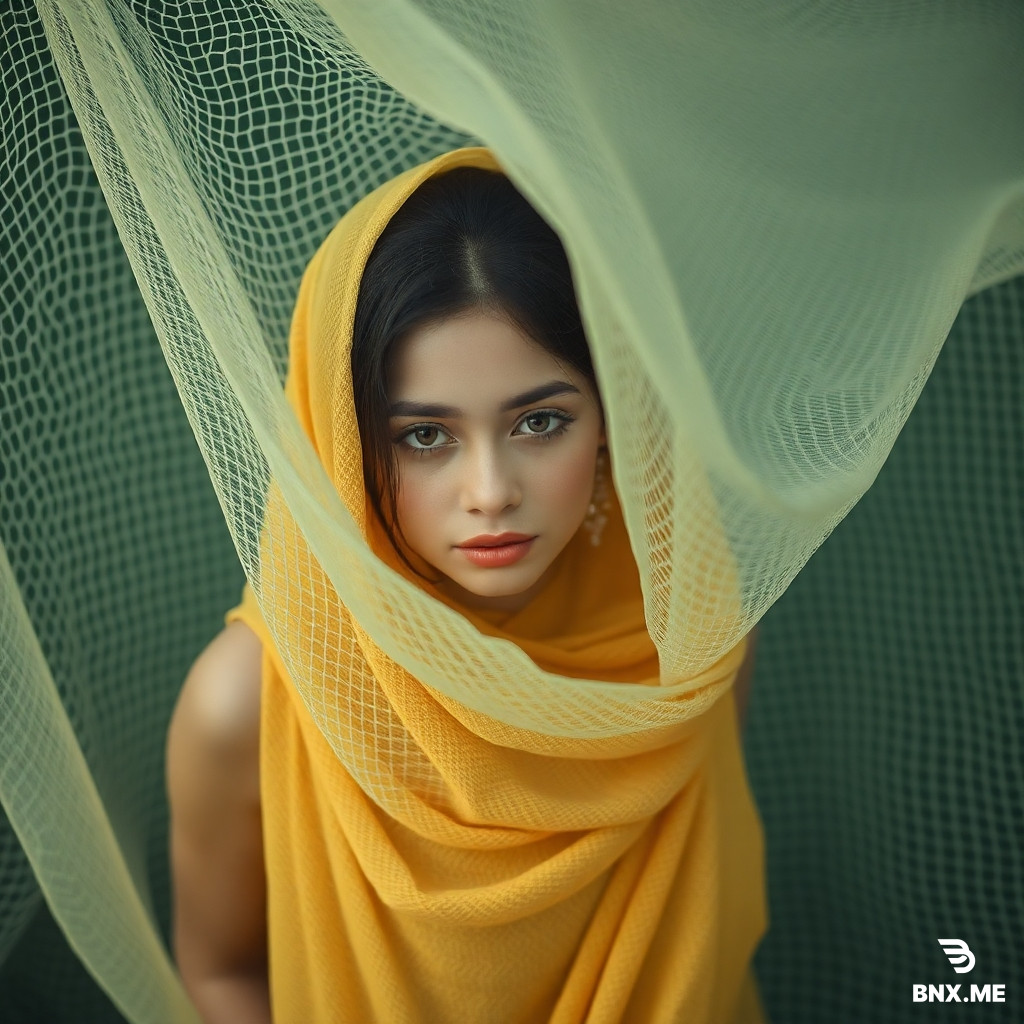 a woman  in a net cloth