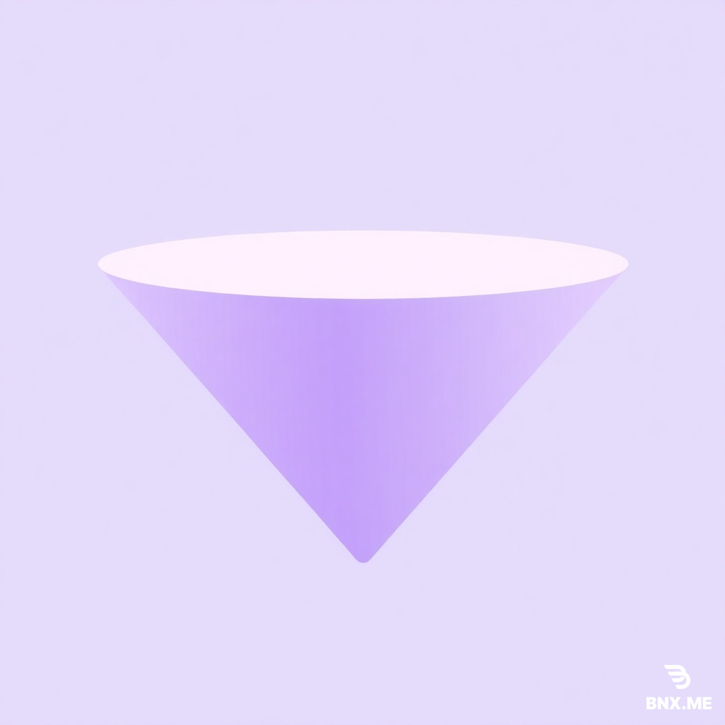 "A flat 2D vector illustration of a simple geometric shape: a wide, rounded top that narrows smoothly to a pointed bottom (like an upside-down ice cream cone or a slice of cake). Soft, light gradient purple color, ranging from pale lavender to gentle violet. No shading, no 3D effect, no highlights, completely flat design with clean outlines, isolated on a transparent background. High resolution, minimal and elegant style."