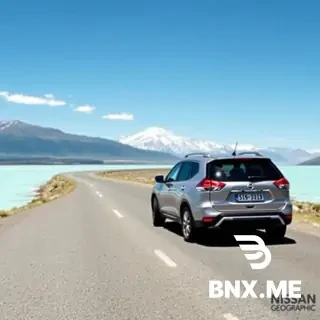 A stretch of Route 80 on New Zealand’s South Island winds along the shores of Lake Pukaki, whose milky turquoise waters reflect the sky; in the background stands the snow-capped Mount Cook, with a few wisps of white clouds dotting the blue sky, as a Nissan X-Trail Hybrid drives along the road toward the distant mountains. The composition follows the National Geographic travel photography style, featuring a clean background and space reserved at the top for the title text. The image dimensions are 940x788 pixels, a common size for Facebook posts.