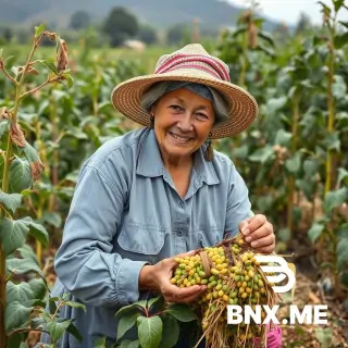 A lady harvesting beans