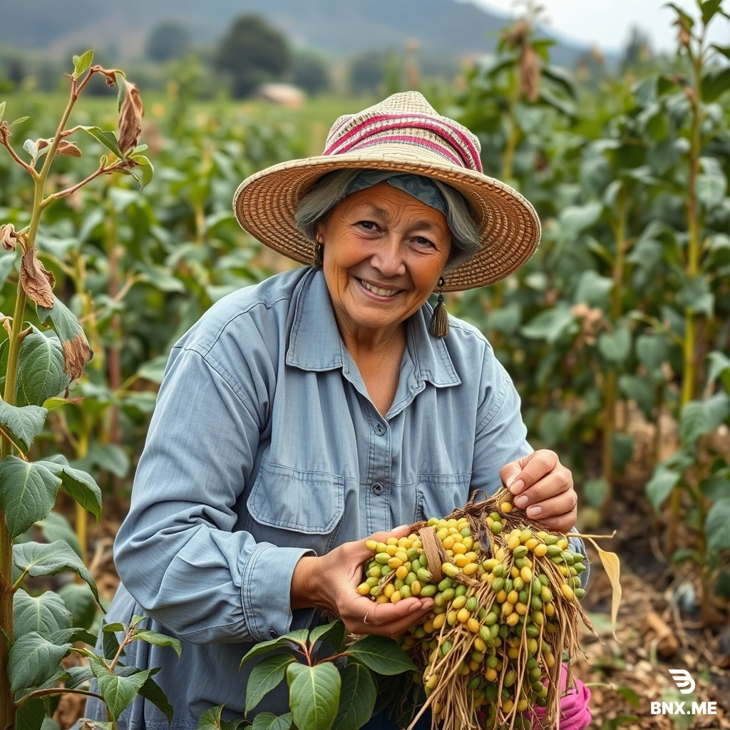A lady harvesting beans